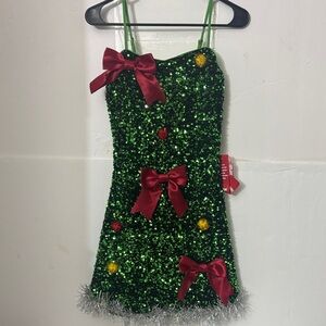 Eyeshadow Green Sequin Kids Costume with Red Bows
